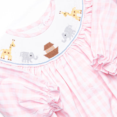 Noah's Ark Smocked Bishop Dress, Pink Check
