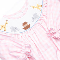 Noah's Ark Smocked Bubble, Pink Check