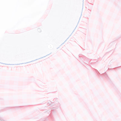 Noah's Ark Smocked Bubble, Pink Check