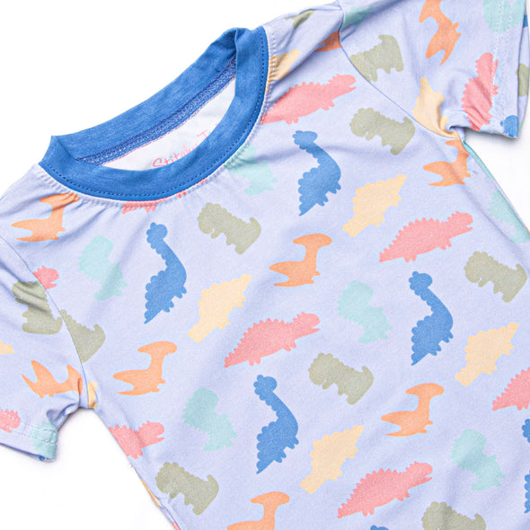 Colorful Cretaceous Bamboo Pajama Short Sleeve Set, Blue