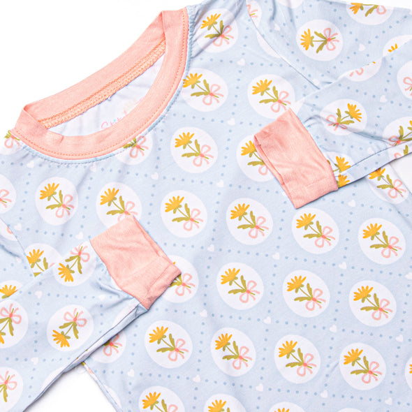 Patchwork Petals Bamboo Pajama Set, Blue
