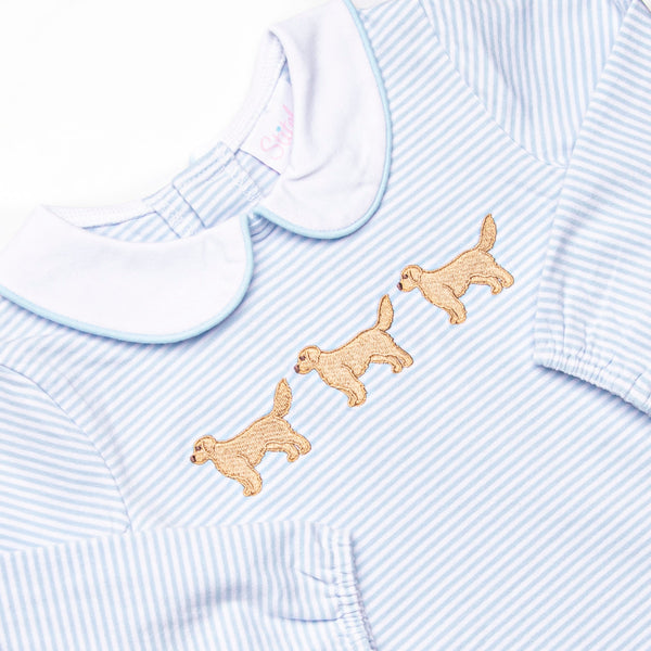 Golden Days Embroidered Bloomer Set, Blue Stripe