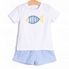 Fish Tails Applique Short Set, Blue