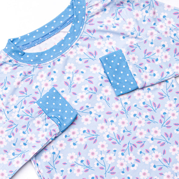 Denim Dot Daisies Bamboo Pajama Set, Blue