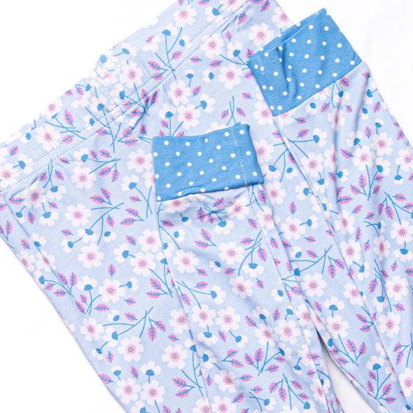 Denim Dot Daisies Bamboo Pajama Set, Blue
