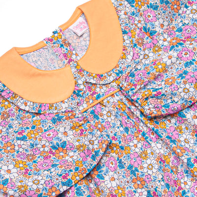 Bali Blooms Ruffle Collar Romper, Orange