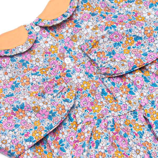 Bali Blooms Ruffle Collar Romper, Orange