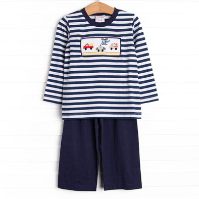 First Responder Rescue Smocked Pant Set, Navy