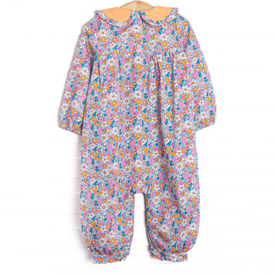 Bali Blooms Ruffle Collar Romper, Orange
