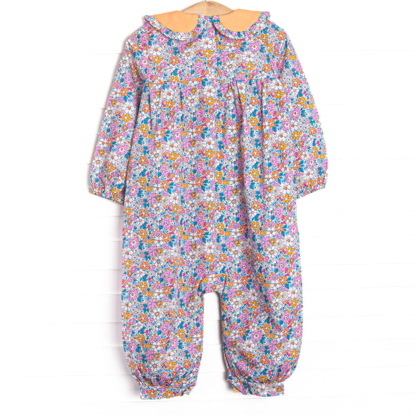 Bali Blooms Ruffle Collar Romper, Orange