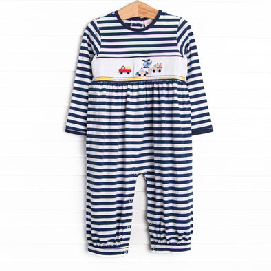 First Responder Rescue Smocked Romper, Navy