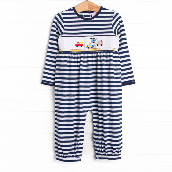 First Responder Rescue Smocked Romper, Navy