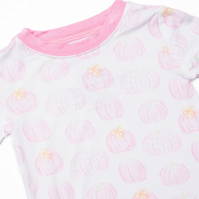 Pastel Pumpkins Bamboo Pajama Short Set, Pink