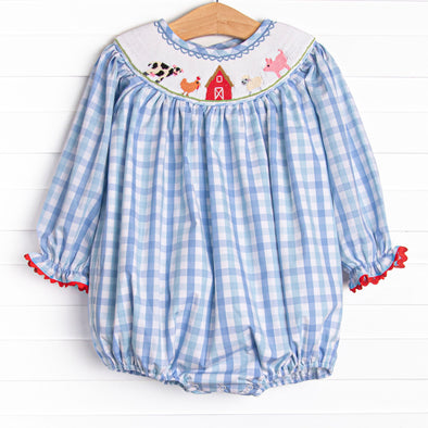 Pasture Pals Smocked Girl Bubble, Blue