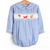 Christmas Eve Delivery Smocked Bubble, Blue Gingham