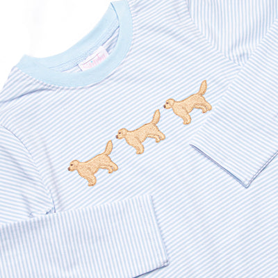 Golden Days Embroidered Top, Blue Stripe
