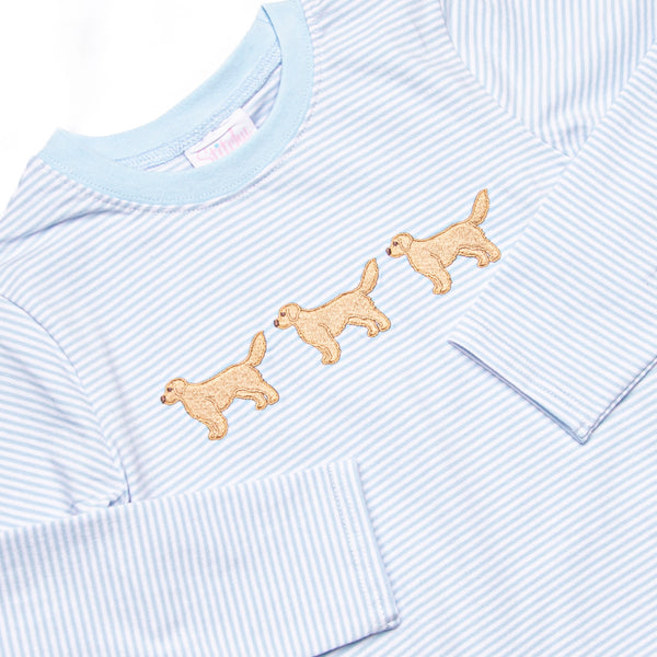 Golden Days Embroidered Top, Blue Stripe