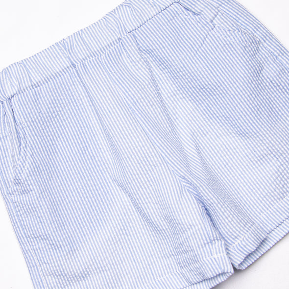 Seaside Seersucker Short Set, Blue