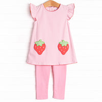 Pocketful of Berries Applique Legging Set, Pink