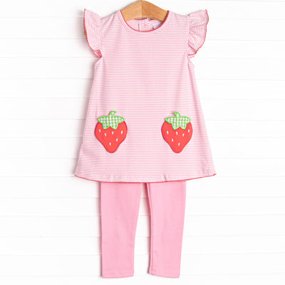 Pocketful of Berries Applique Legging Set, Pink