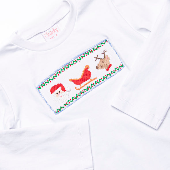 Christmas Eve Delivery Smocked Pant Set, Blue Gingham