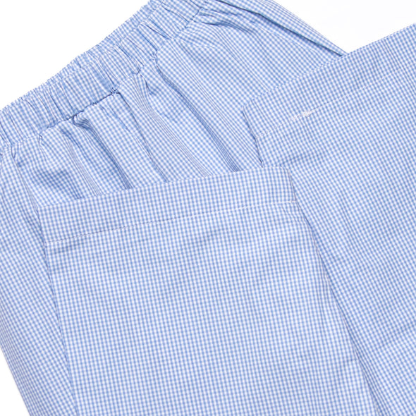 Christmas Eve Delivery Smocked Pant Set, Blue Gingham