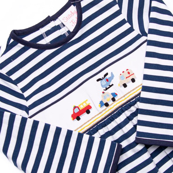 First Responder Rescue Smocked Romper, Navy