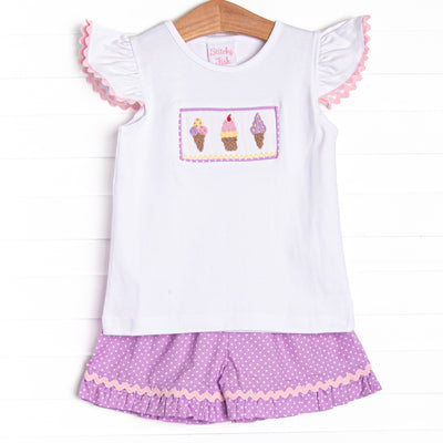 Springtime Scoops Smocked Ruffle Short Set, Purple