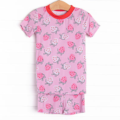 Sweet Sleep Strawberry Bamboo Pajama Short Set, Pink