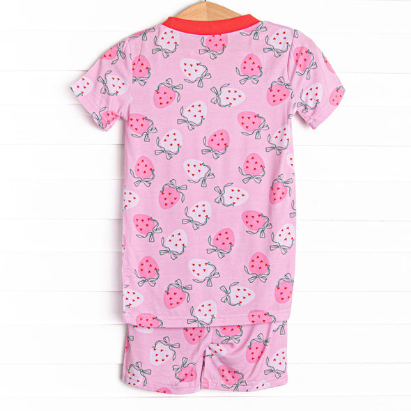 Sweet Sleep Strawberry Bamboo Pajama Short Set, Pink