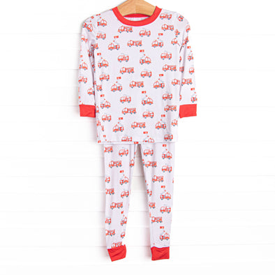 Fire Engine Fleet Bamboo Pajama Set, Red