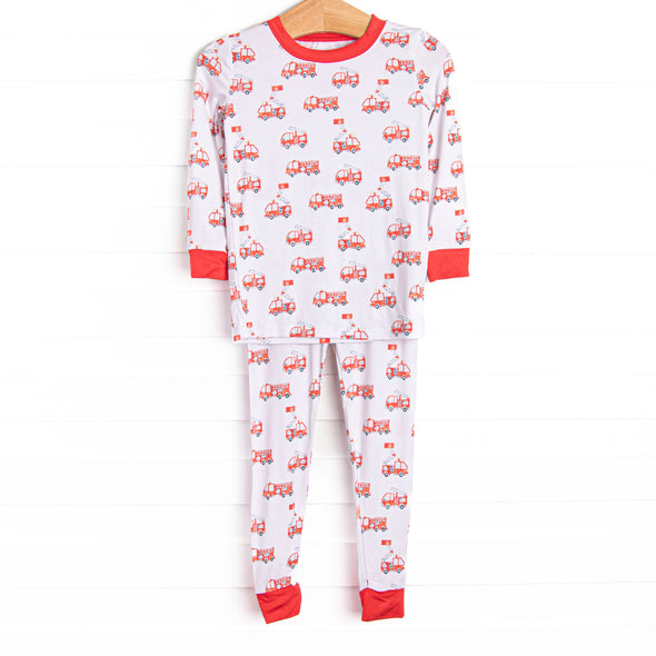 Fire Engine Fleet Bamboo Pajama Set, Red