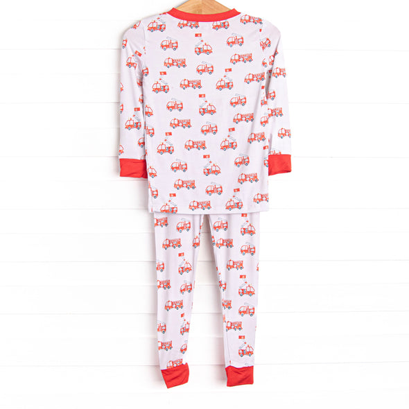 Fire Engine Fleet Bamboo Pajama Set, Red