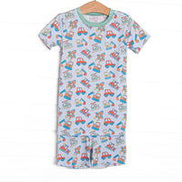 This set&nbsp;is made of the extremely soft, stretchy bamboo viscose fabric that feels like butter and features a transportation print.