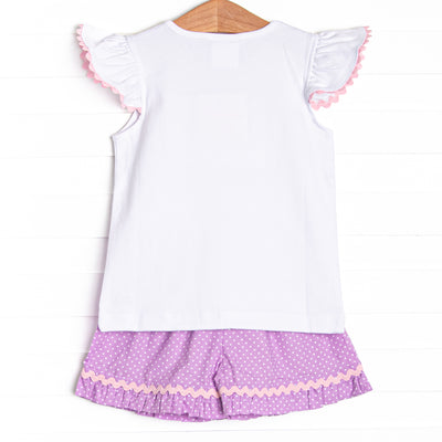 Springtime Scoops Smocked Ruffle Short Set, Purple