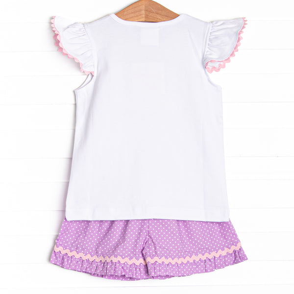 Springtime Scoops Smocked Ruffle Short Set, Purple