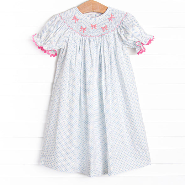 Bow Beauty Smocked Bishop Dress, Blue