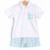 Look to the Sea Boy Short Set, Mint/Blue Check