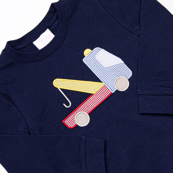 Towin' Time Applique Romper, Navy