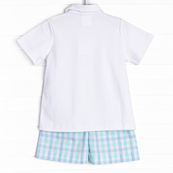 Look to the Sea Boy Short Set, Mint/Blue Check