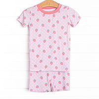Strawberry Tart Bamboo Pajama Short Set, Pink