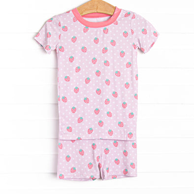 Strawberry Tart Bamboo Pajama Short Set, Pink
