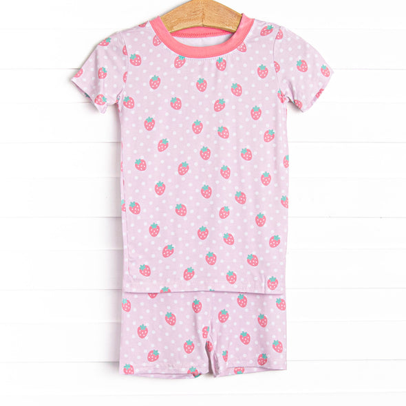 Strawberry Tart Bamboo Pajama Short Set, Pink
