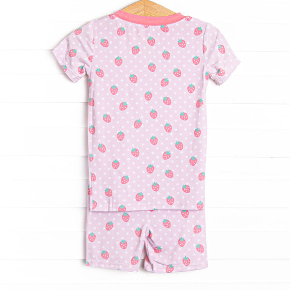 Strawberry Tart Bamboo Pajama Short Set, Pink