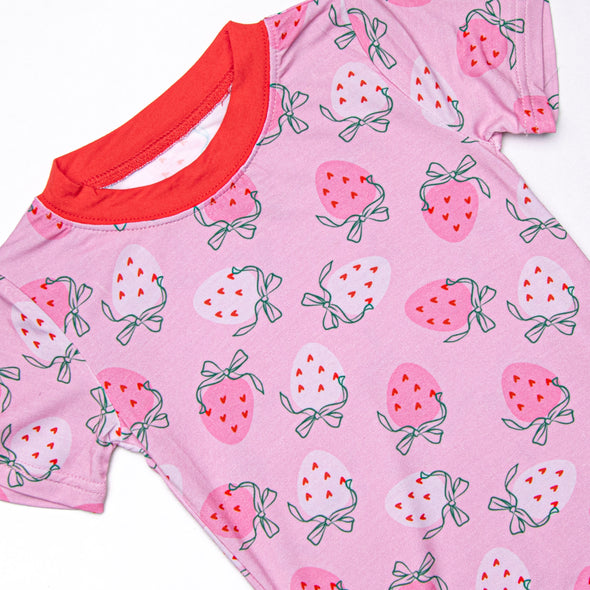 Sweet Sleep Strawberry Bamboo Pajama Short Set, Pink
