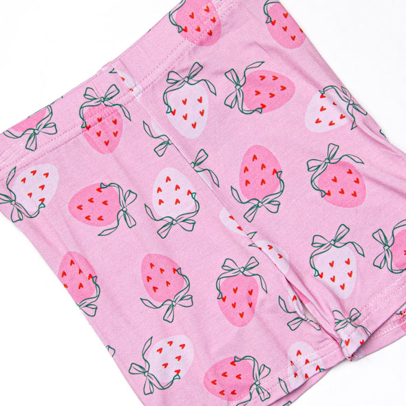 Sweet Sleep Strawberry Bamboo Pajama Short Set, Pink