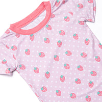 Strawberry Tart Bamboo Pajama Short Set, Pink
