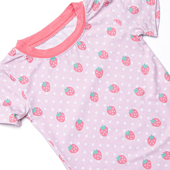 Strawberry Tart Bamboo Pajama Short Set, Pink