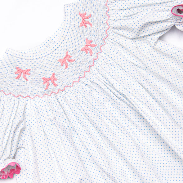 Bow Beauty Smocked Bishop Dress, Blue