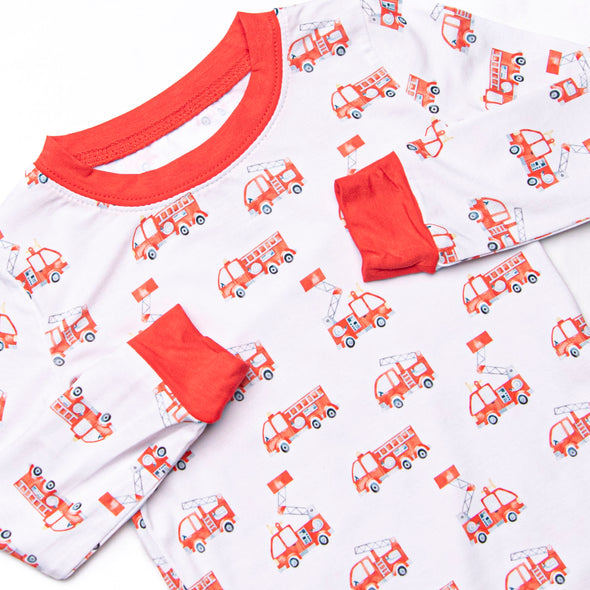 Fire Engine Fleet Bamboo Pajama Set, Red
